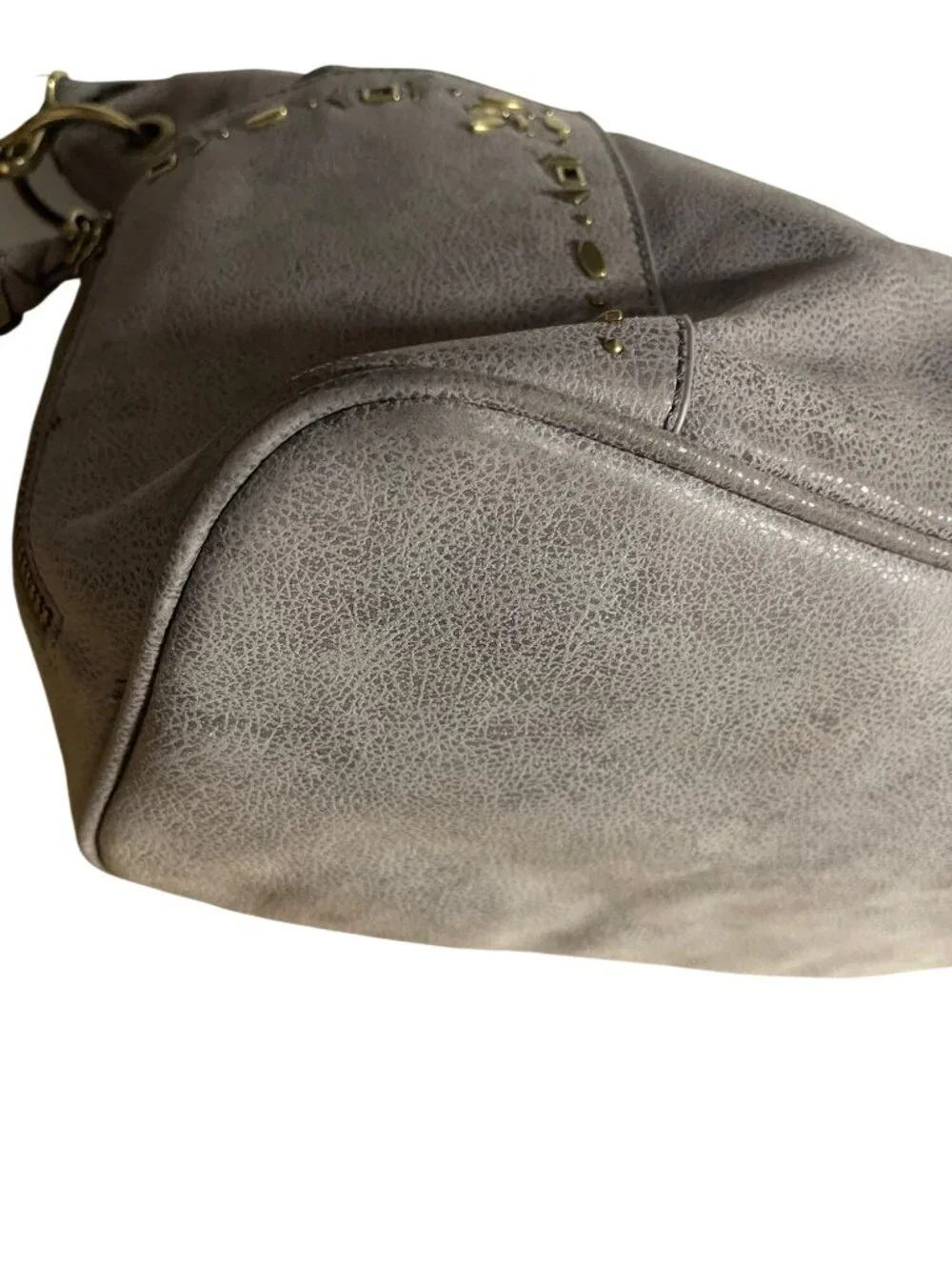 Steve Madden Drew Hobo Bag Gray Faux Leather Shoulder Bag With Gold Accents - Picture 16 of 16